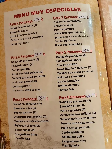 Carta de Restaurante Jardín Chino